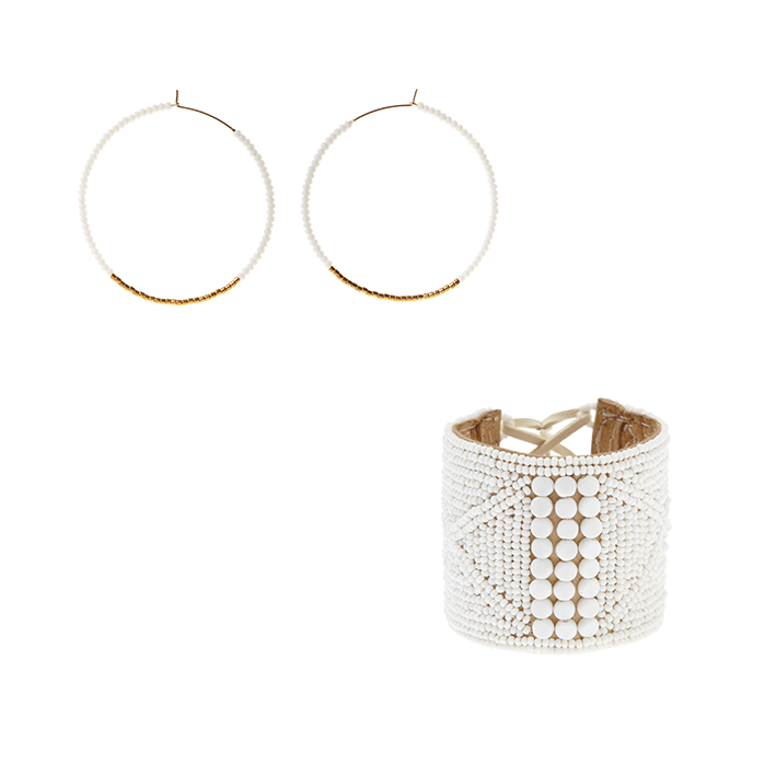 Classic Leather Cuff & Earring Hoops - WHITE