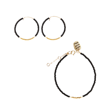 Classic Endito Bracelet & Hoops Set - BLACK/GOLD/CREAM