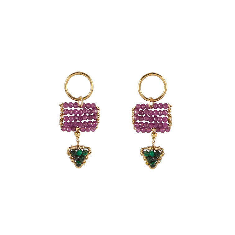 Mini Pendant Earrings With Triangle - RUBY/MALACHITE/GOLD