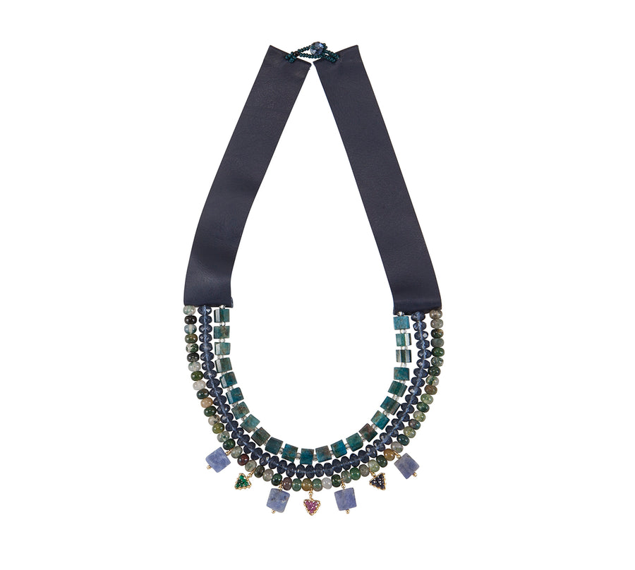 Leather Layered Tanzanite And Gemstone Necklace - AGATE GREEN/BLUE SAPPHIRE/ MALACHITE/RUBY/TANZANITE/GOLD