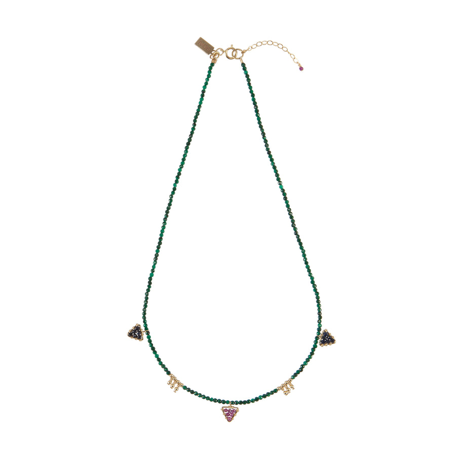 Dunia Malachite Gemstone Necklace & Ruby Studs