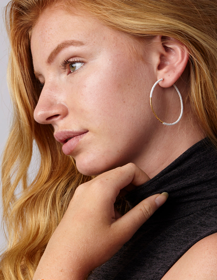 Classic Leather Cuff & Earring Hoops - WHITE