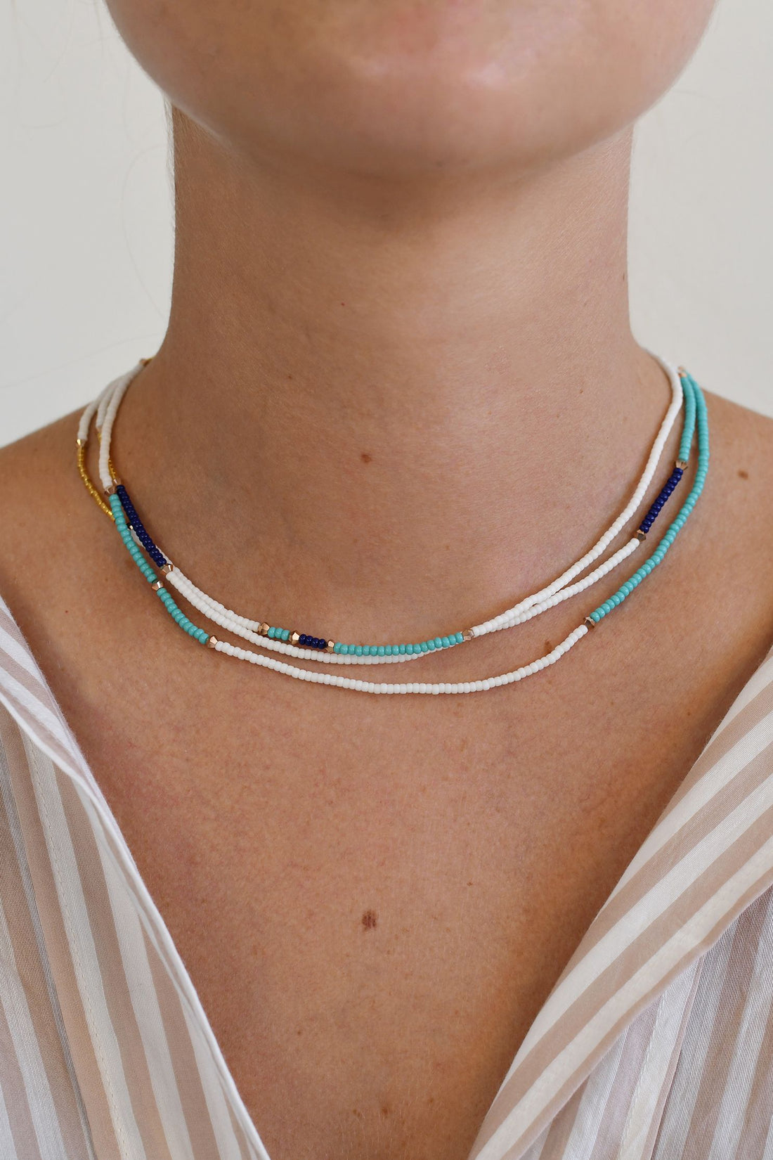 Long Endito Multi Wrap Necklace - TURQUOISE/OFF WHITE/NAVY/ROSE GOLD/GOLD