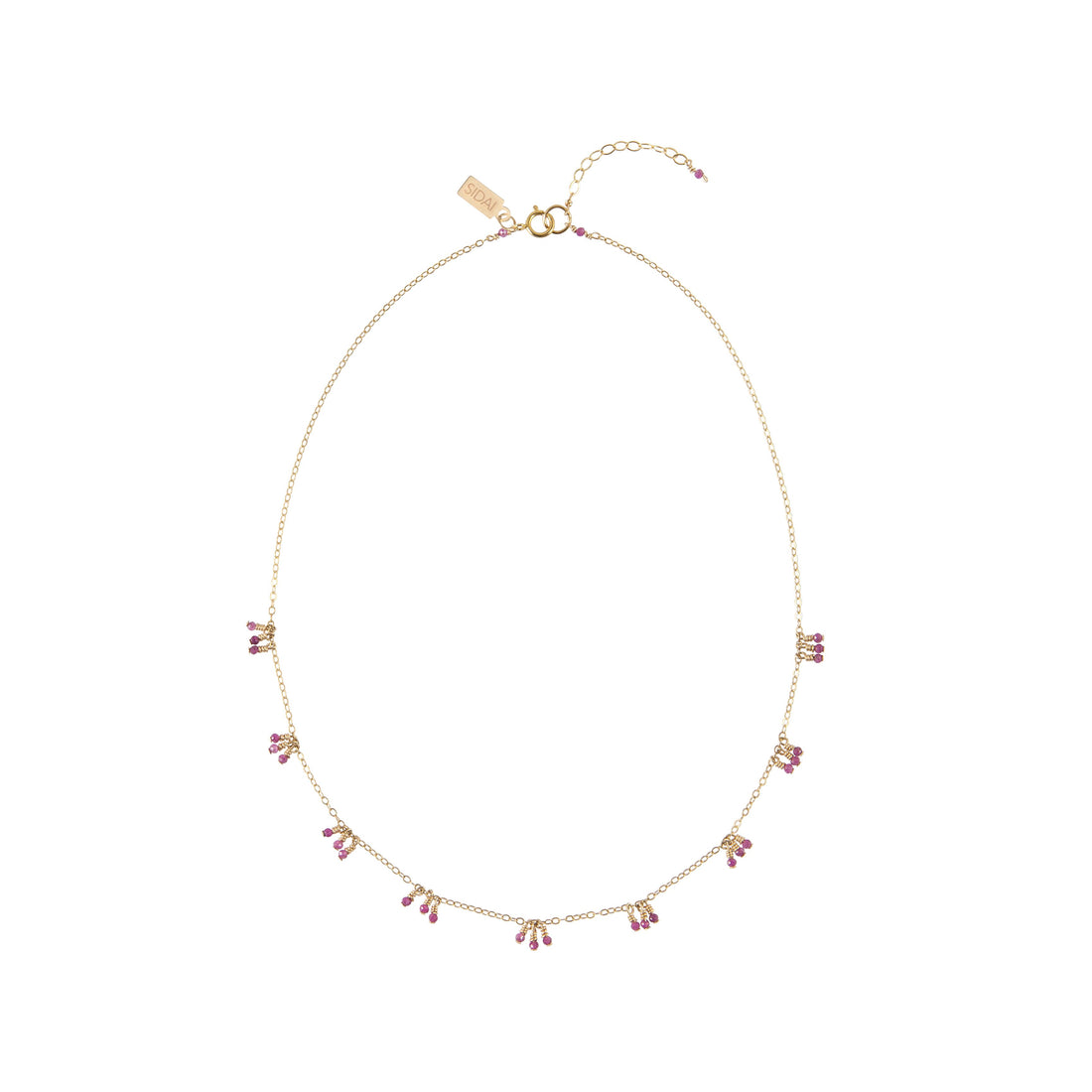 Chain necklace With Ruby Clusters - RUBY/GOLD