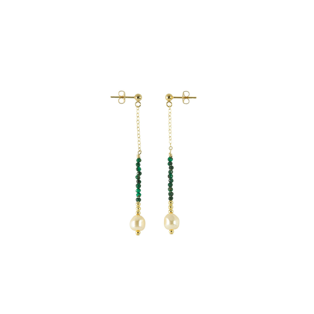 Long Drop Malachite & Pearl Earrings - MALACHITE/PEARL/GOLD