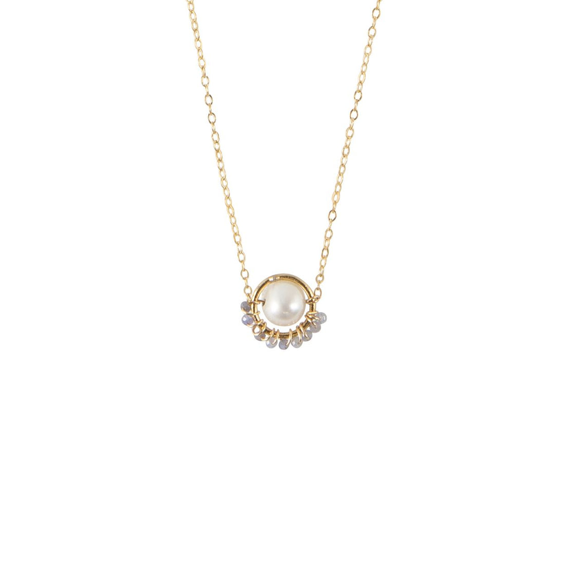 Pearl With Tanzanite Drops Chain Necklace - LAVENDER TANZANITE/PEARL/GOLD