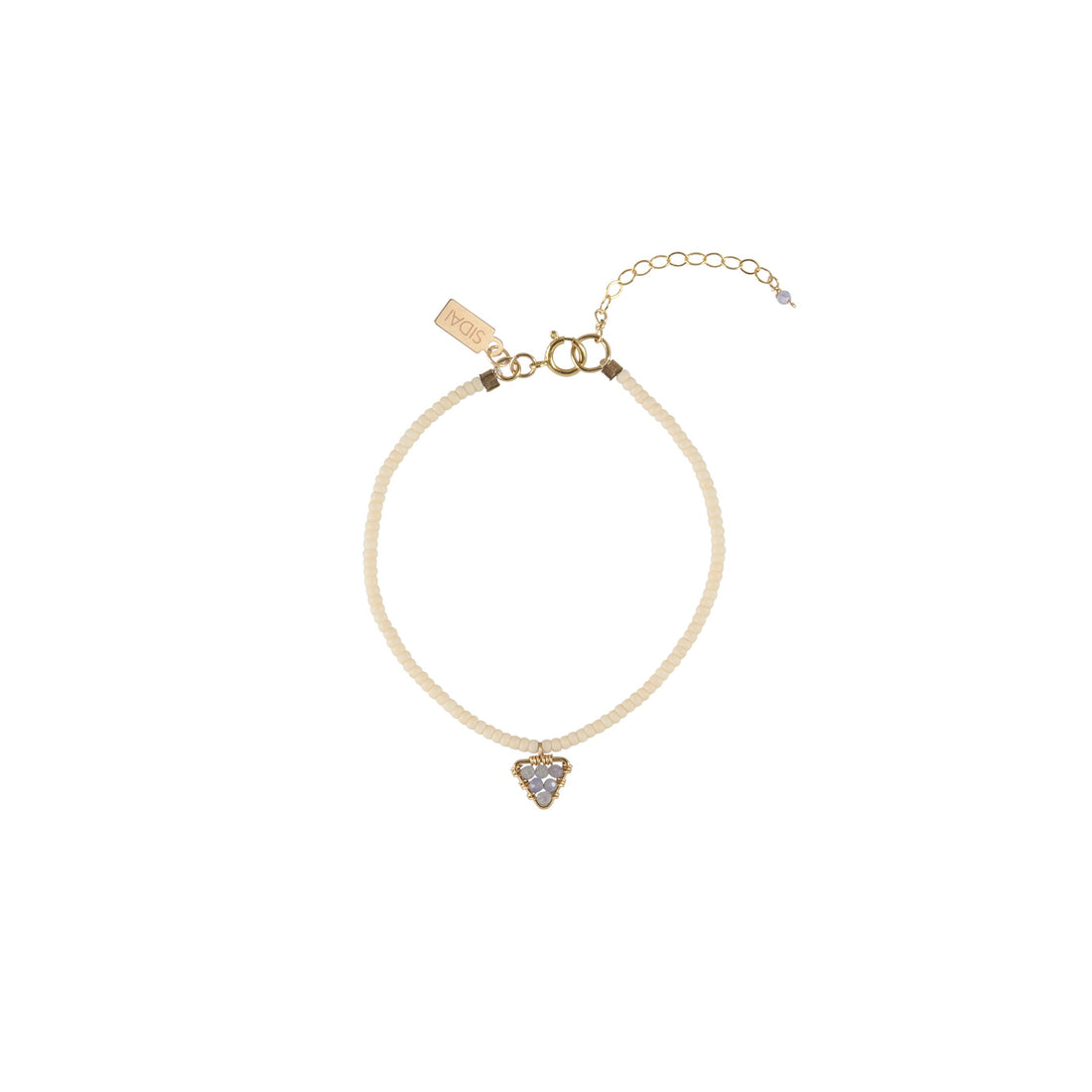 Simple Beaded Bracelet With Solo Tanzanite Triangle - PINK/TANZANITE