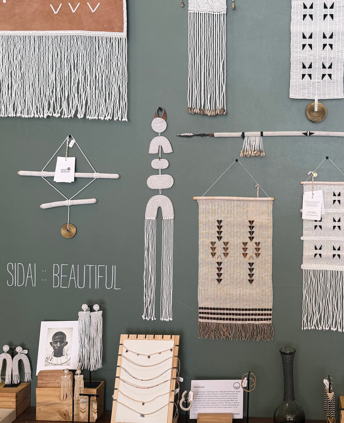 Bwashe Leather Wall hanging with Tassels - WHITE