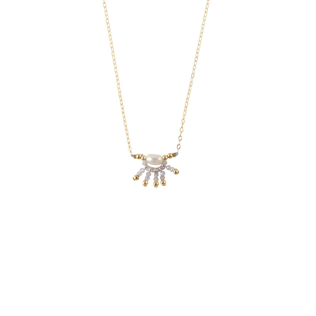 Starburst Tanzanite Chain Necklace With Pearl - LAVENDER TANZANITE/PEARL/GOLD