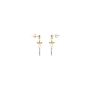 Pearl And Tanzanite Cross Earrings - LAVENDER TANZANITE/PEARL/GOLD