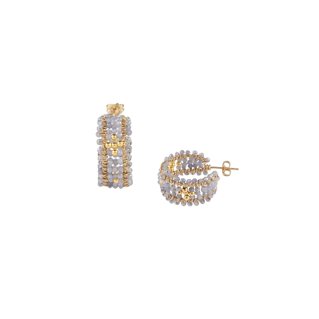 Wide Tanzanite And Gold Huggies - LAVENDER TANZANITE/GOLD