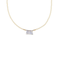 Simple Beaded Necklace With Tanzanite Bars - PINK/TANZANITE/GOLD