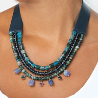 Leather Layered Tanzanite And Gemstone Necklace - AGATE GREEN/BLUE SAPPHIRE/ MALACHITE/RUBY/TANZANITE/GOLD