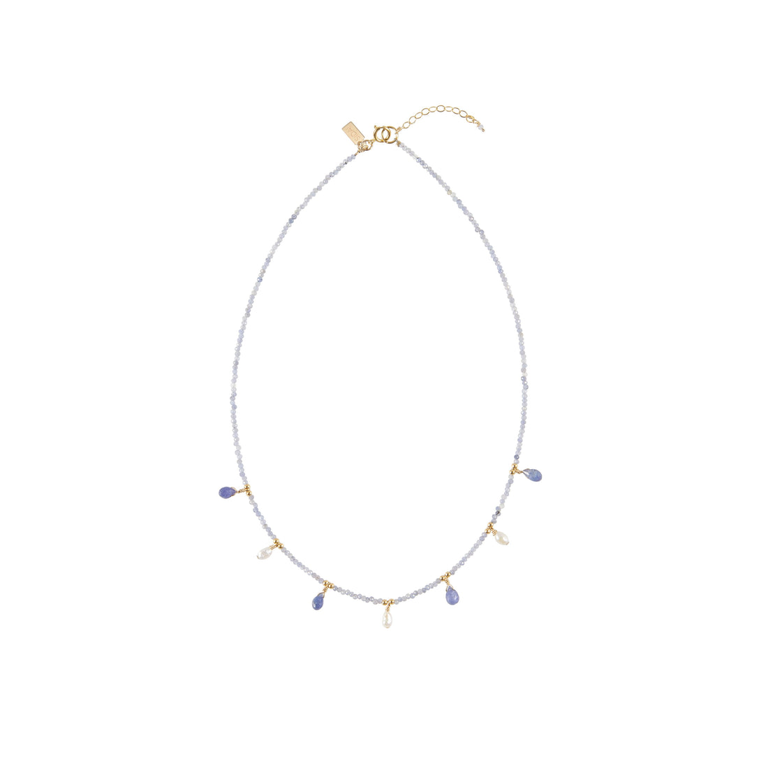 Tanzanite Necklace With Tanzanite And Pearl Drops - LAVENDER TANZANITE/PEARL/GOLD