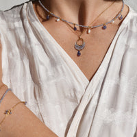 Crescent Moon Tanzanite Necklace On Chain - LAVENDER TANZANITE/GOLD