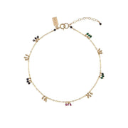 Chain Anklet With Colored Gemstone Clusters - BLUE SAPPHIRE/MALACHITE/RUBY