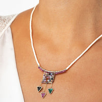 Beaded Arch Pendant Necklace With Gemstone Triangles - RUBY/TOURMALINE/BLUE SAPPHIRE/MALACHITE