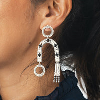 Silver Eclectic Arch Earrings - PINK/BLACK