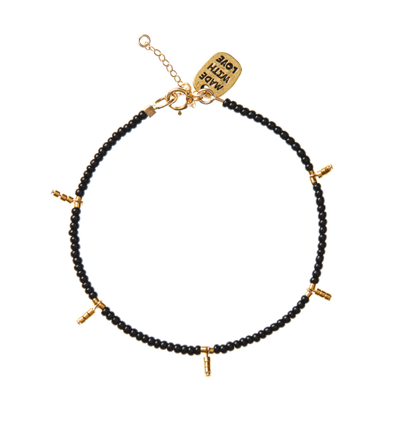 5 Drop Kisongo Necklace & Bracelet Set - BLACK/GOLD