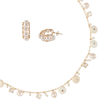 Pearl Necklace & Hoops Earring Set