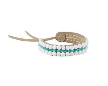 Adjustable Assorted Leather Bracelet - WHITE/TURQUOISE