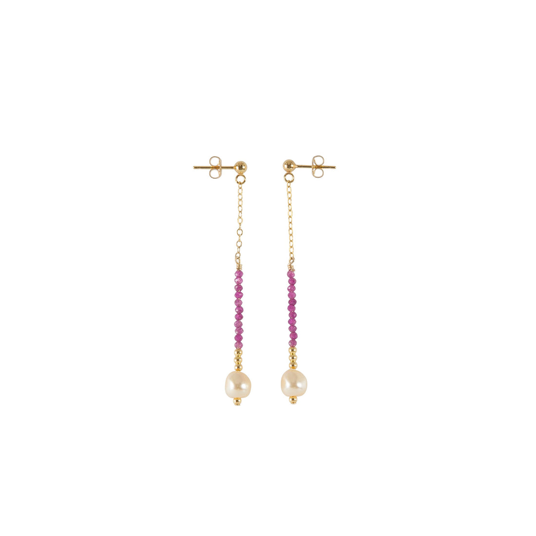 Long Drop Ruby & Pearl Earrings - RUBY/PEARL/GOLD