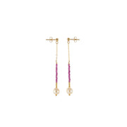 Long Drop Ruby & Pearl Earrings - RUBY/PEARL/GOLD
