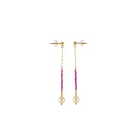 Long Drop Ruby & Pearl Earrings - RUBY/PEARL/GOLD
