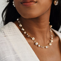 Pearl Necklace & Hoops Earring Set