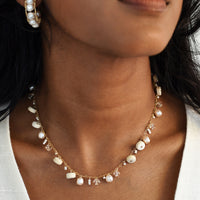 Pearl Necklace & Hoops Earring Set