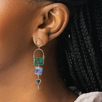 Tiered Arched Gemstone Pendant Earrings With Tanzanite- MALACHITE/BLUE SAPPHIRE/TANZANITE/GOLD