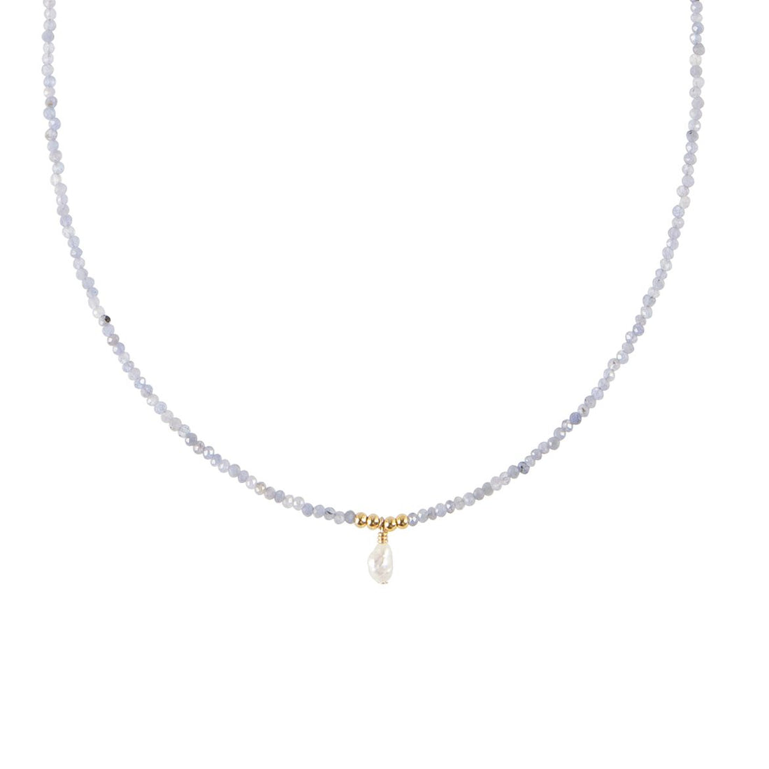 Simple Tanzanite Necklace With Pearl - LAVENDER TANZANITE/PEARL/GOLD