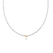 Simple Tanzanite Necklace With Pearl - LAVENDER TANZANITE/PEARL/GOLD