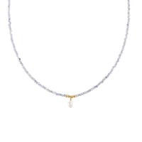 Simple Tanzanite Necklace With Pearl - LAVENDER TANZANITE/PEARL/GOLD