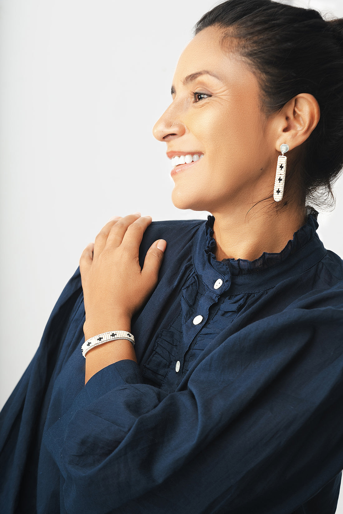 Silver Pendant Earrings & Cuff Set - PINK/BLACK