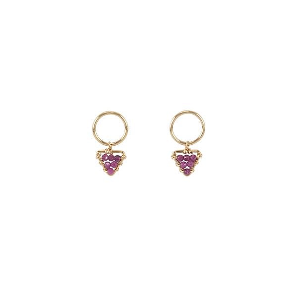 Mini  Gemstone Circular Triangle Stud - RUBY