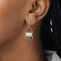 Short Arched Pendant Earrings With 2 Gemstone Triangles - PINK/RUBY/MALACHITE