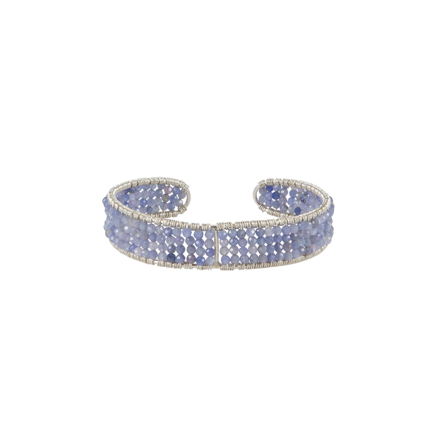 Silver Tanzanite Bracelet Cuff & Earring Hoop Set