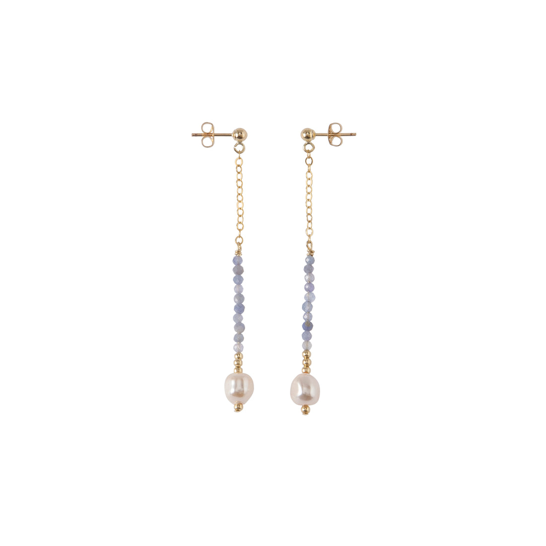 Tanzanite & Pearl Long Drop Necklace & Earring Set