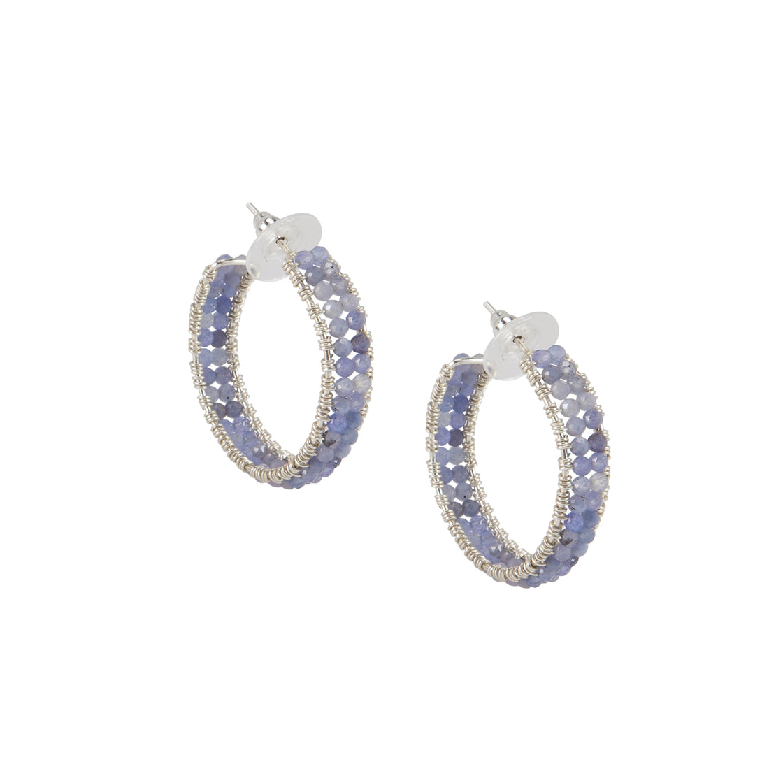 Silver Tanzanite Bracelet Cuff & Earring Hoop Set