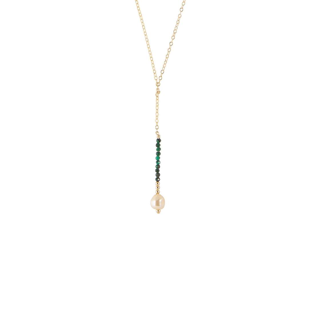 Long Drop Malachite Pearl Necklace - MALACHITE/PEARL/GOLD