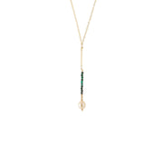 Long Drop Malachite Pearl Necklace - MALACHITE/PEARL/GOLD