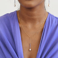 Tanzanite & Pearl Long Drop Necklace & Earring Set