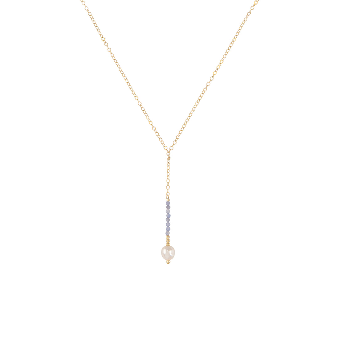 Tanzanite & Pearl Long Drop Necklace & Earring Set