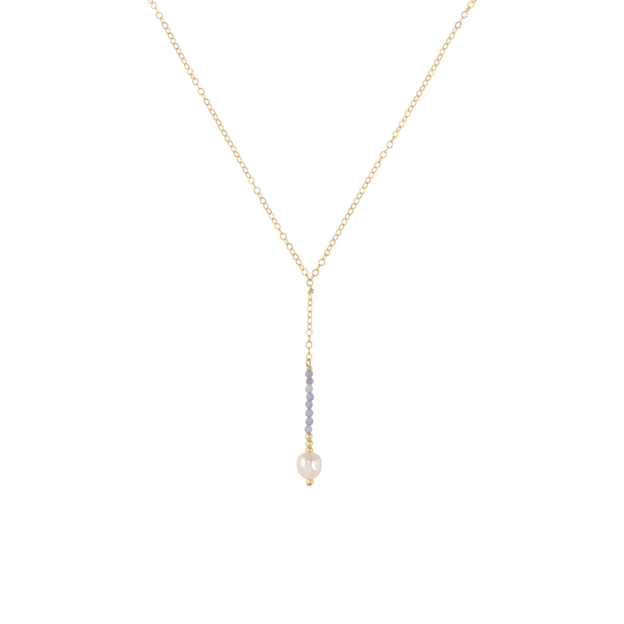 Tanzanite & Pearl Long Drop Necklace & Earring Set