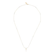 Long Multi Pearl And Tanzanite Cross Pendant Chain Necklace - LAVENDER TANZANITE/PEARL/GOLD