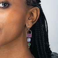 Tiered Arched Gemstone Pendant Earrings With Tanzanite - RUBY/MALACHITE/ TANZANITE/GOLD