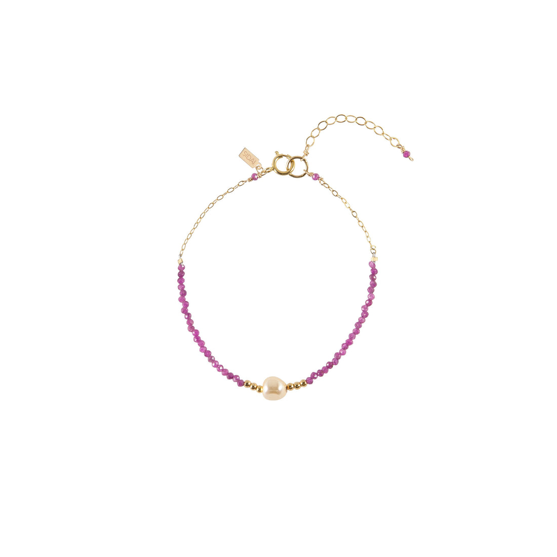 Pearl Ruby Bracelet on Chain - RUBY/PEARL/GOLD