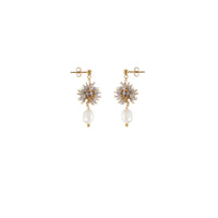 Tanzanite Cluster Earrings With Pearl - LAVENDER TANZANITE/PEARL/GOLD