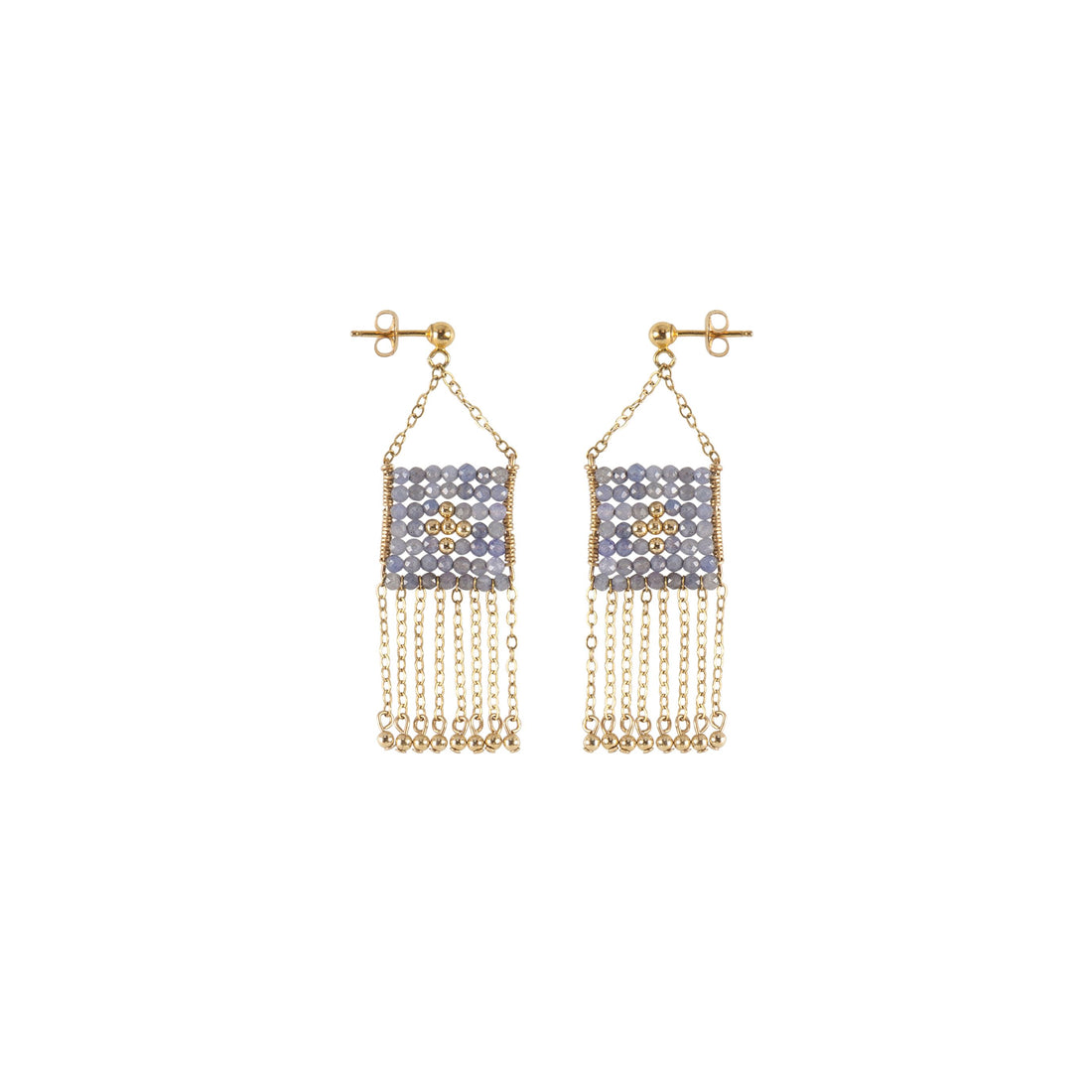 Tanzanite Pendant Earrings With Chain And Gold Beads - TANZANITE/GOLD